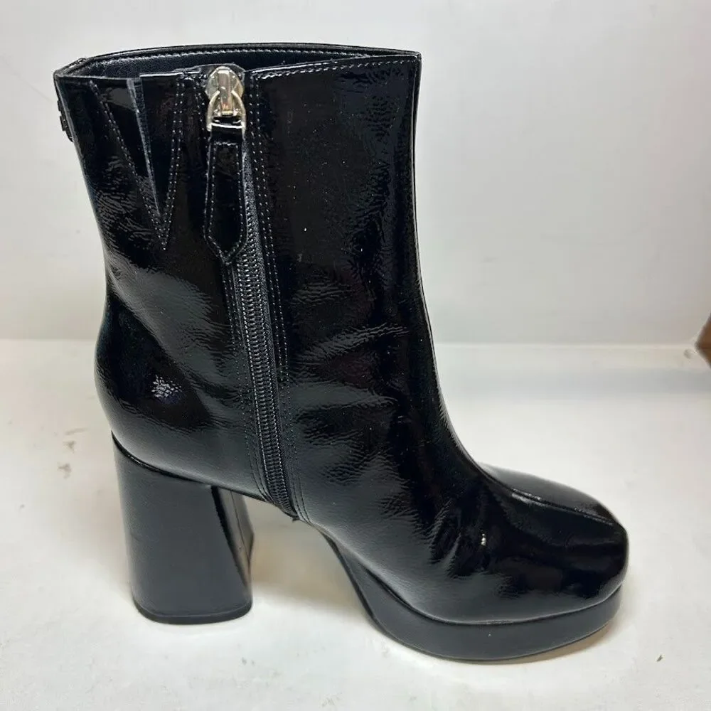 Guess Womens 6 M Black Patent Danca Zip Up Platform Ankle Boots NIB RZ8